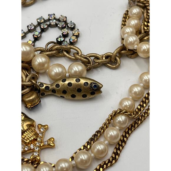 Betsey Johnson Bold MultiStrand Fish Nautical Lucite Anchor Crab Pearl Necklace - Picture 12 of 14